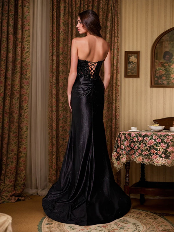 Black Sheath Sweetheart Long Prom Dress With Slit