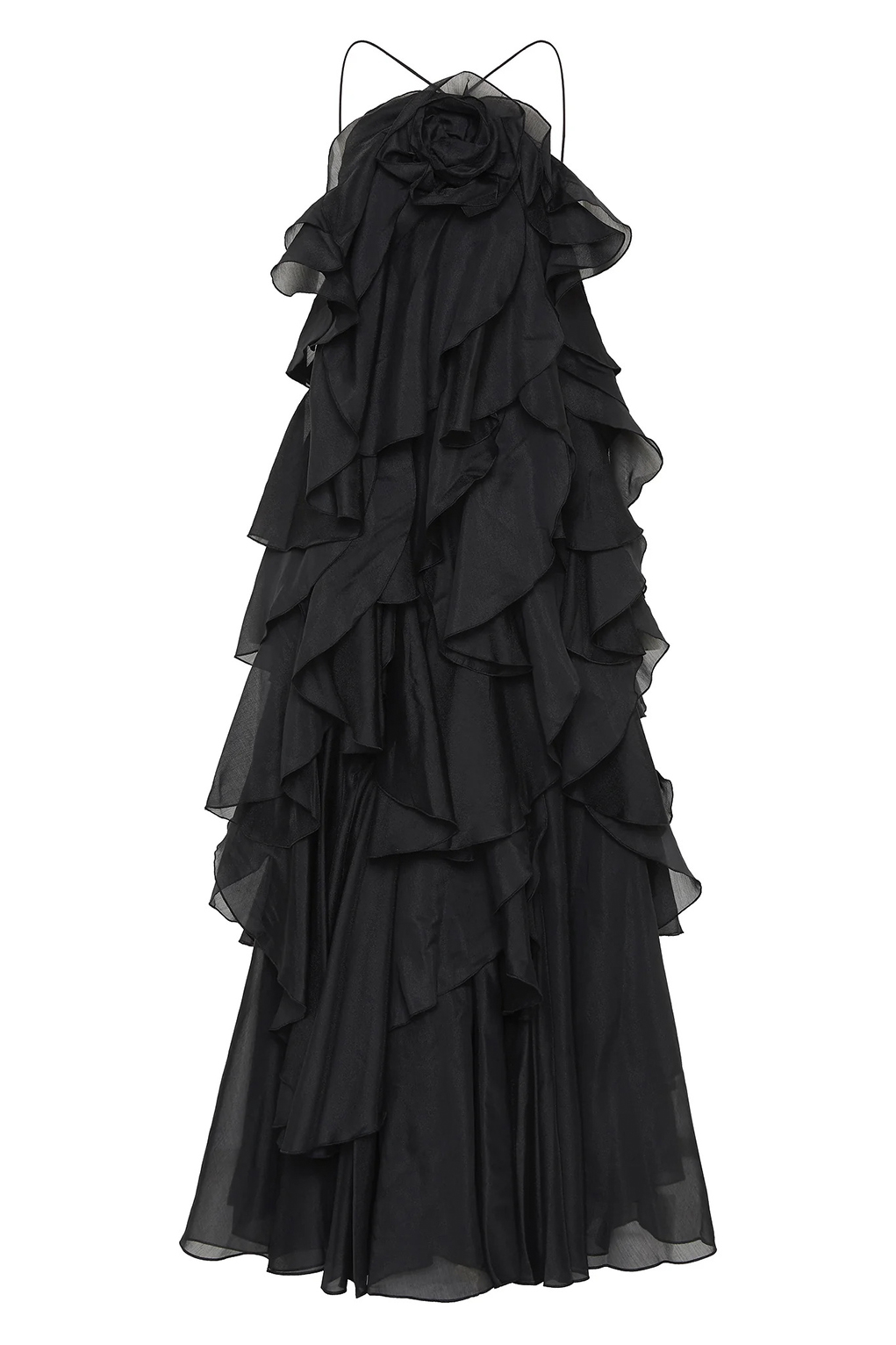 3D Flower Halter Neck Frill Maxi Dress