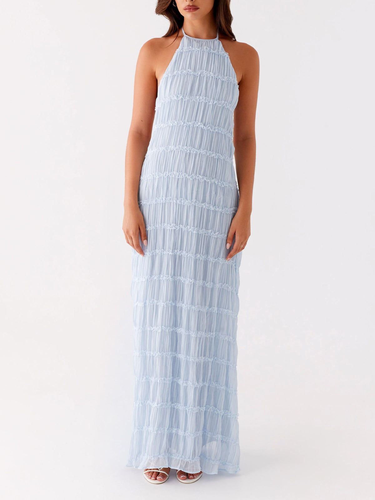 Ivory Backless Sleeveless Halter Neck Maxi Dress