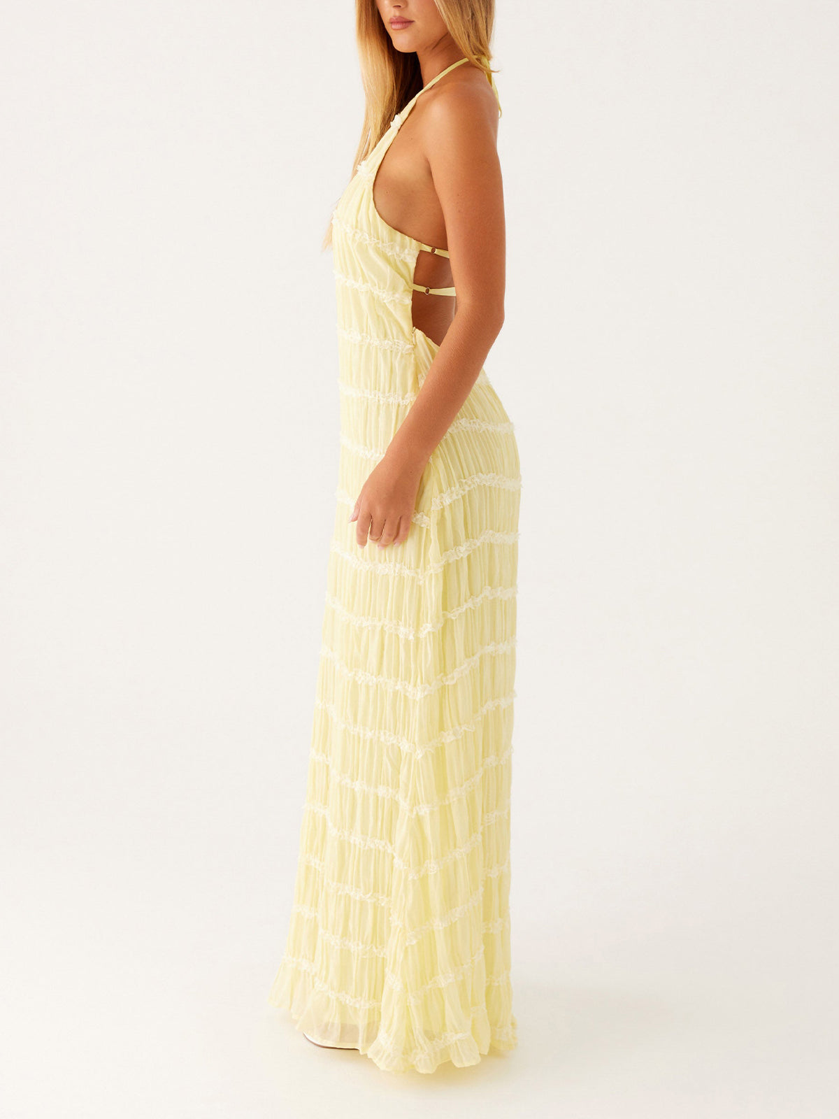 Ivory Backless Sleeveless Halter Neck Maxi Dress