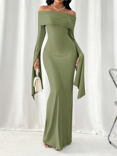 Off-shoulder Long-sleeved Sexy Maxi Dress