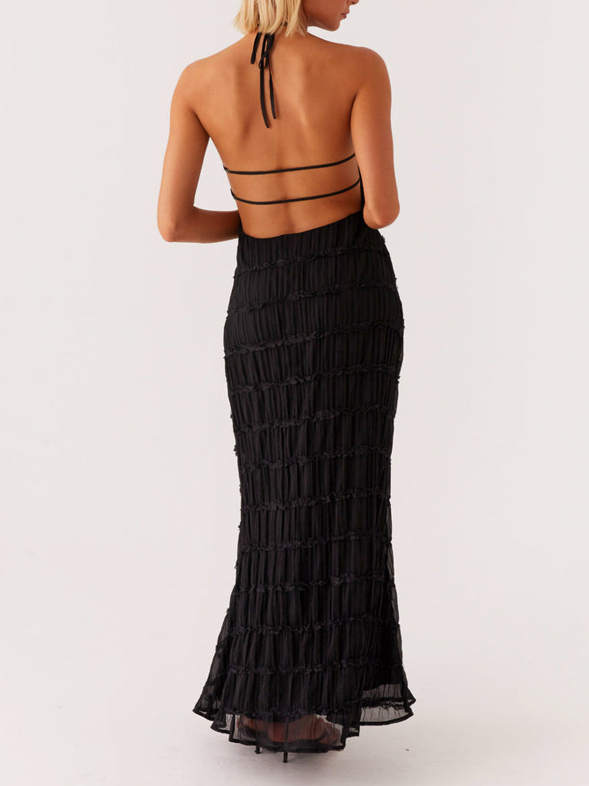 Ivory Backless Sleeveless Halter Neck Maxi Dress