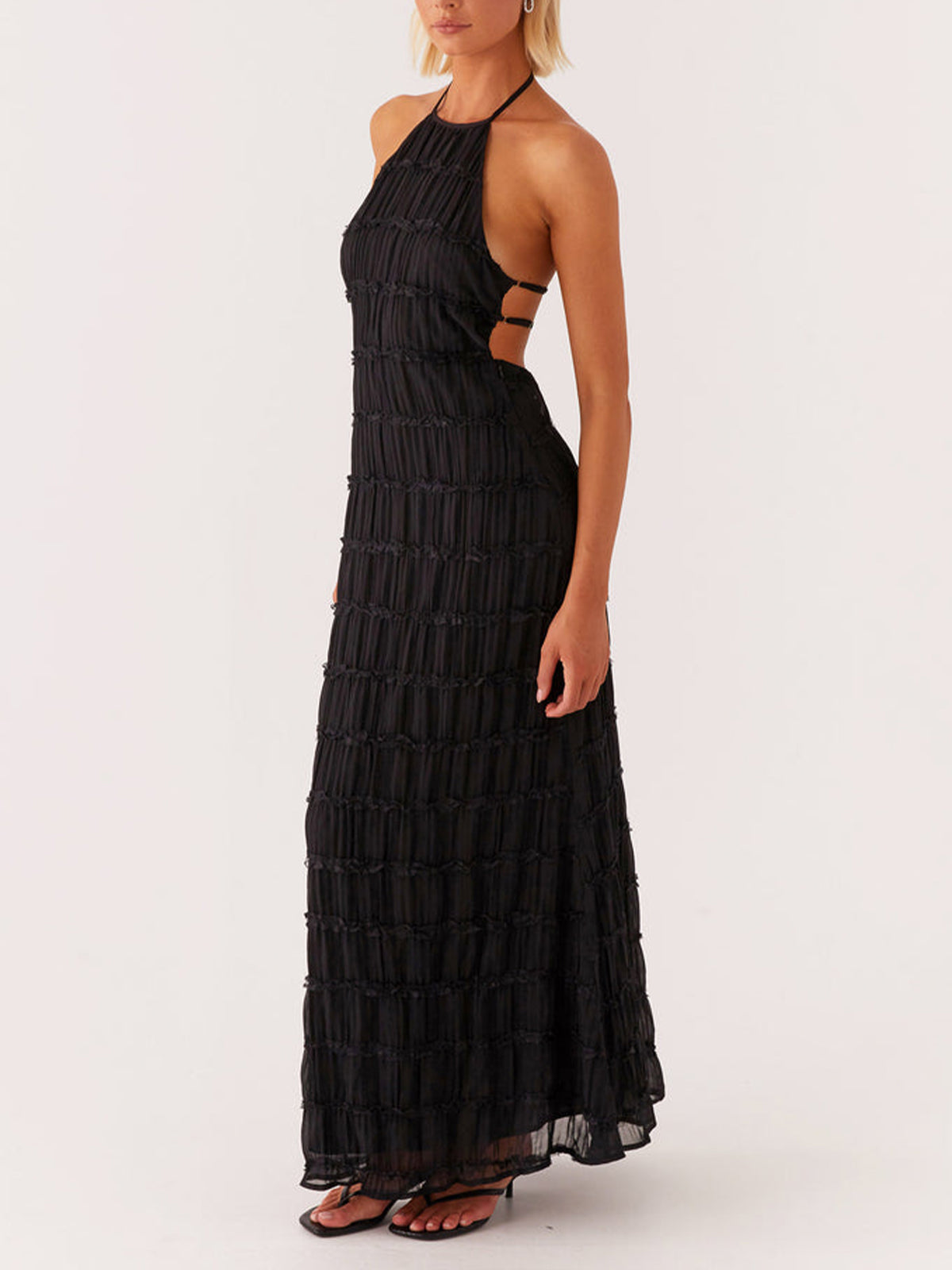Ivory Backless Sleeveless Halter Neck Maxi Dress