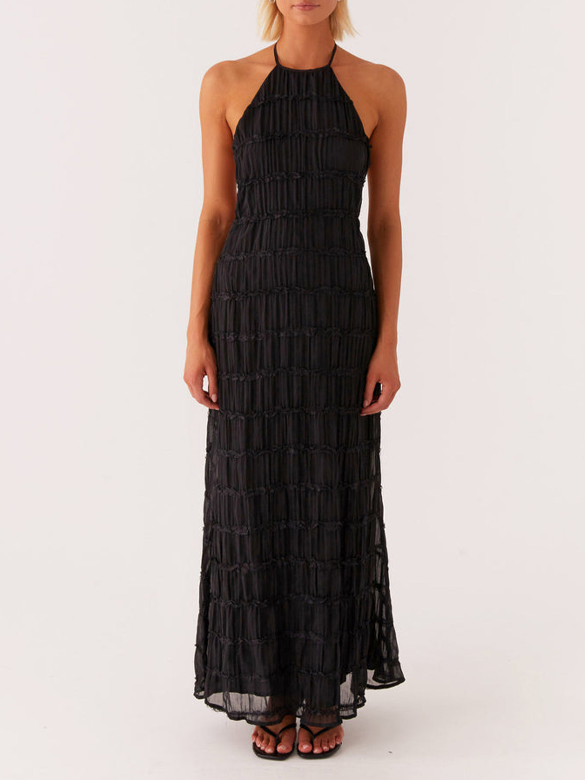 Ivory Backless Sleeveless Halter Neck Maxi Dress