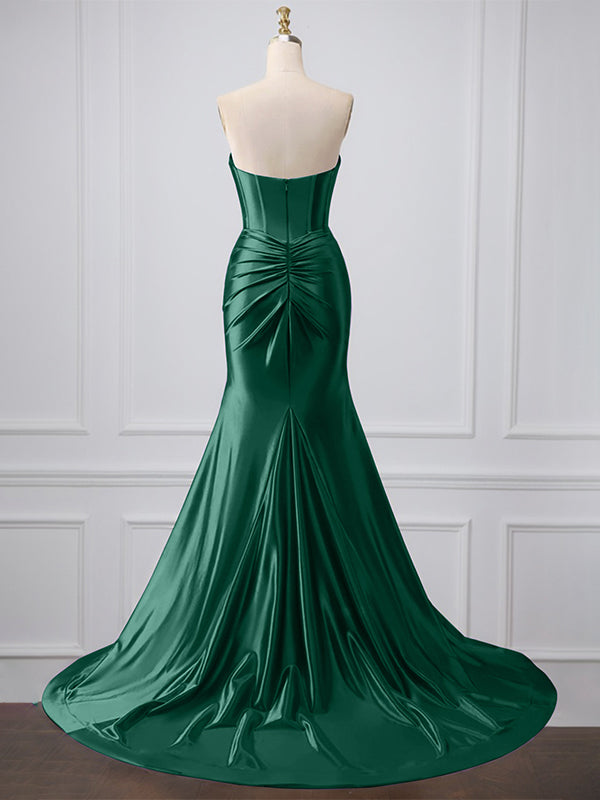 Purple Mermaid Strapless Sweetheart Corset Long Prom Dress with Slit