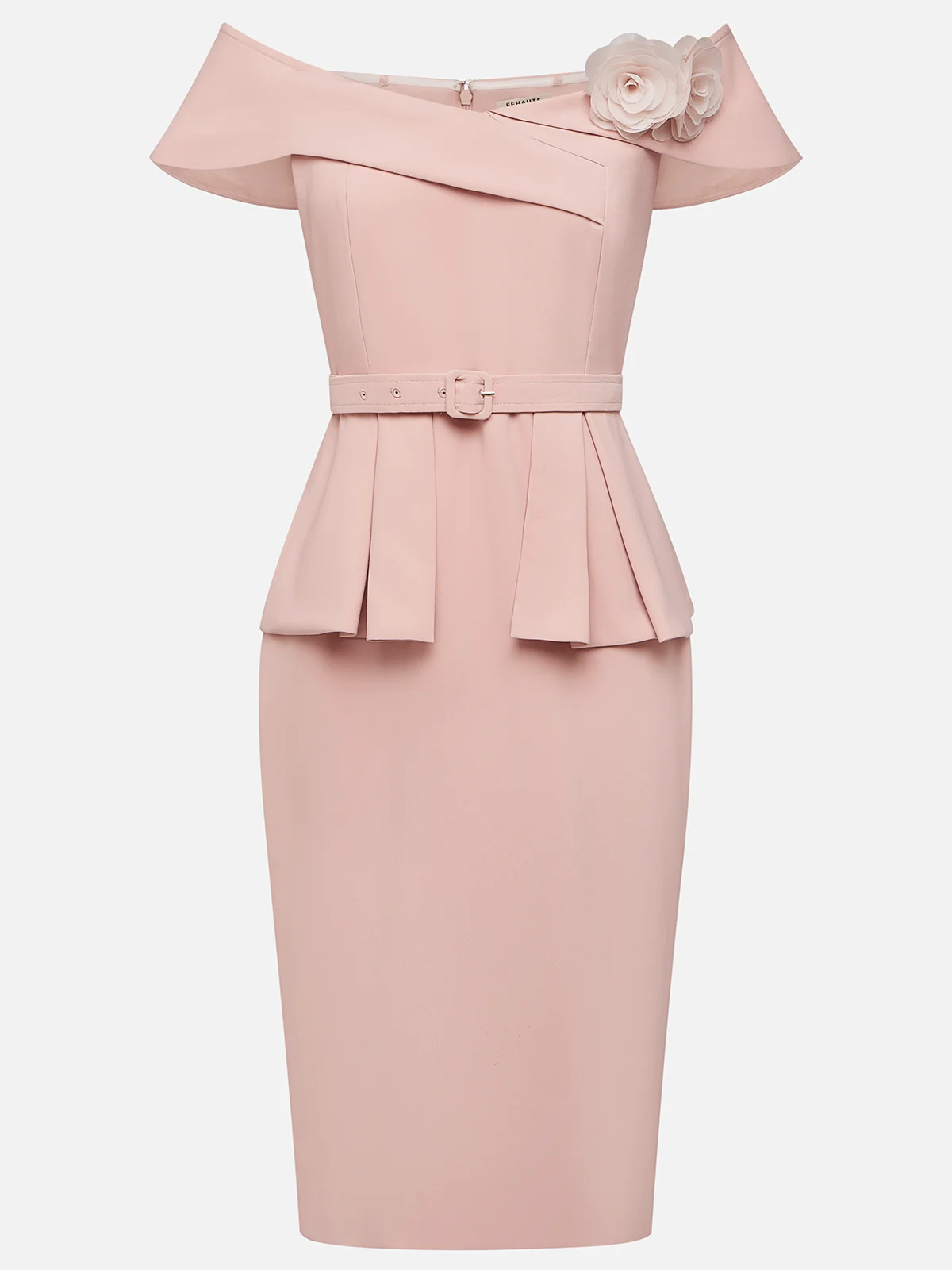 Pink 3D Floral V Neck Short Sleeve Sheath Midi Dress