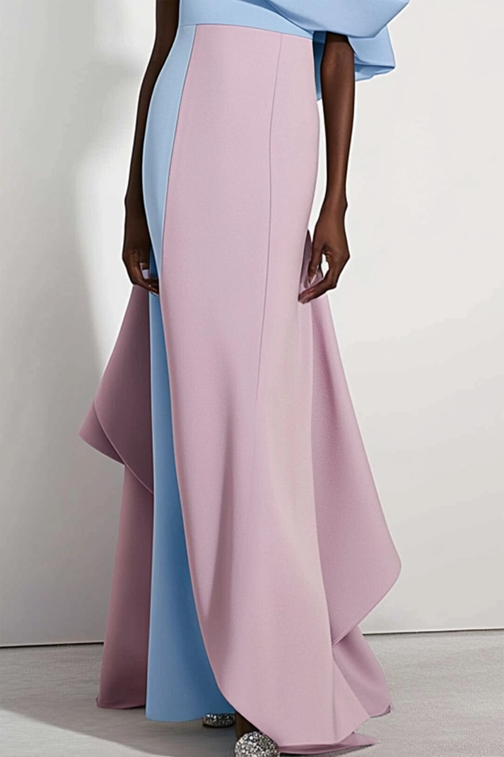 Formal Evening Dress Blue Pink Off The Shoulder Maxi Gown