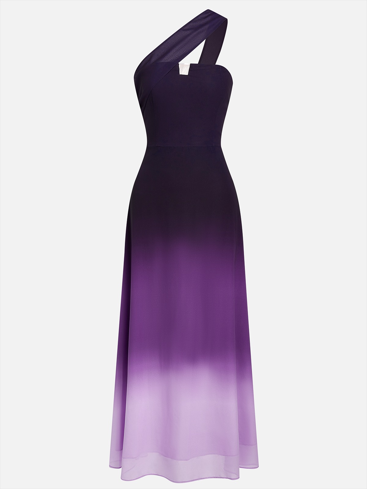 Purple Chiffon Ombre One Shoulder Sleeveless A-Line Maxi Dress