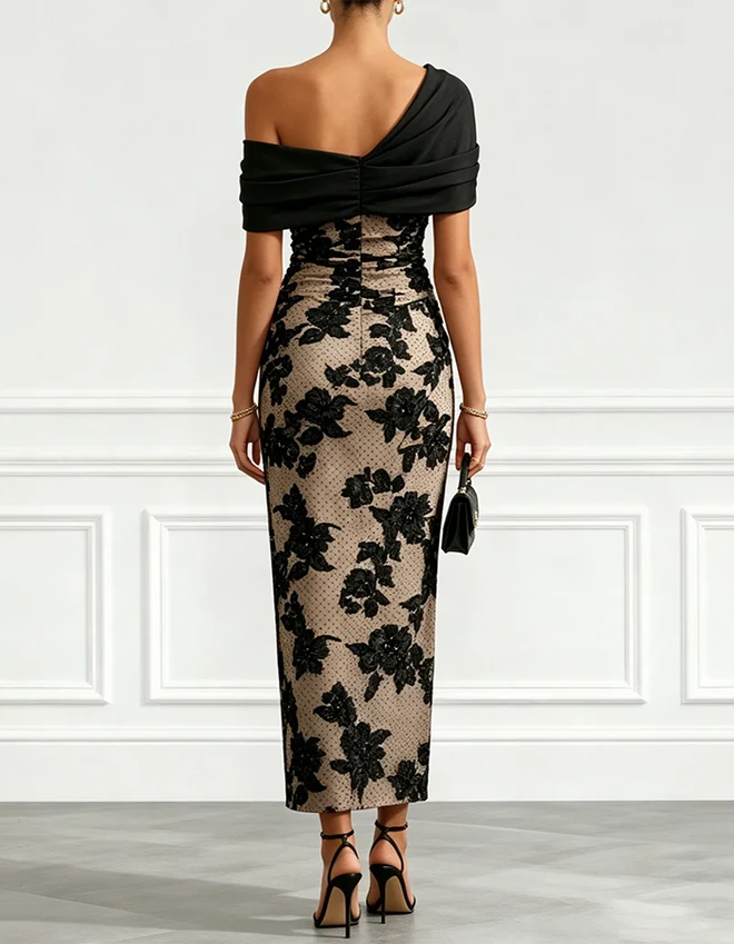 One-Shoulder Polka-Dot Tulle Evening Gown