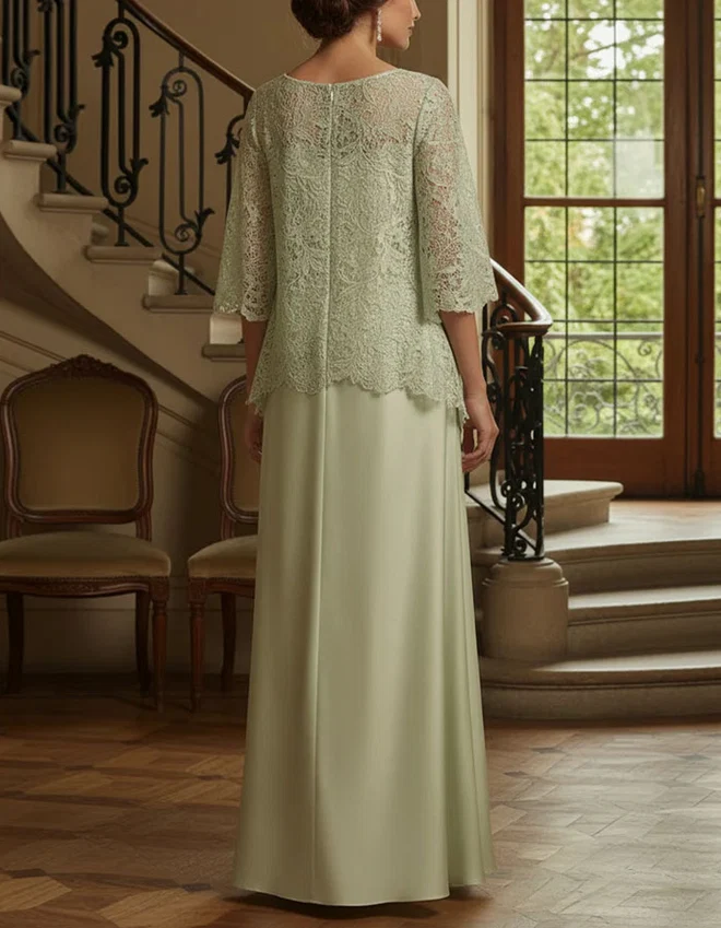 Lace Overlay Satin Evening Gown