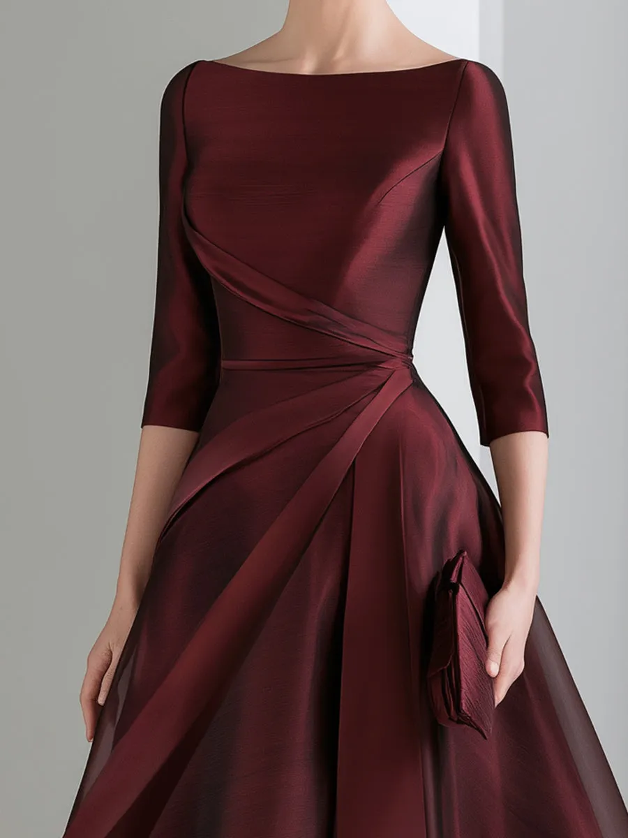 Draped Waist Organza High-Low Evening Dress