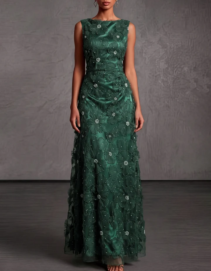 Sleeveless Applique Tulle Evening Gown