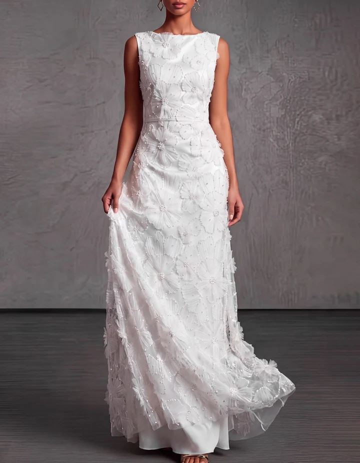 Sleeveless Applique Tulle Evening Gown