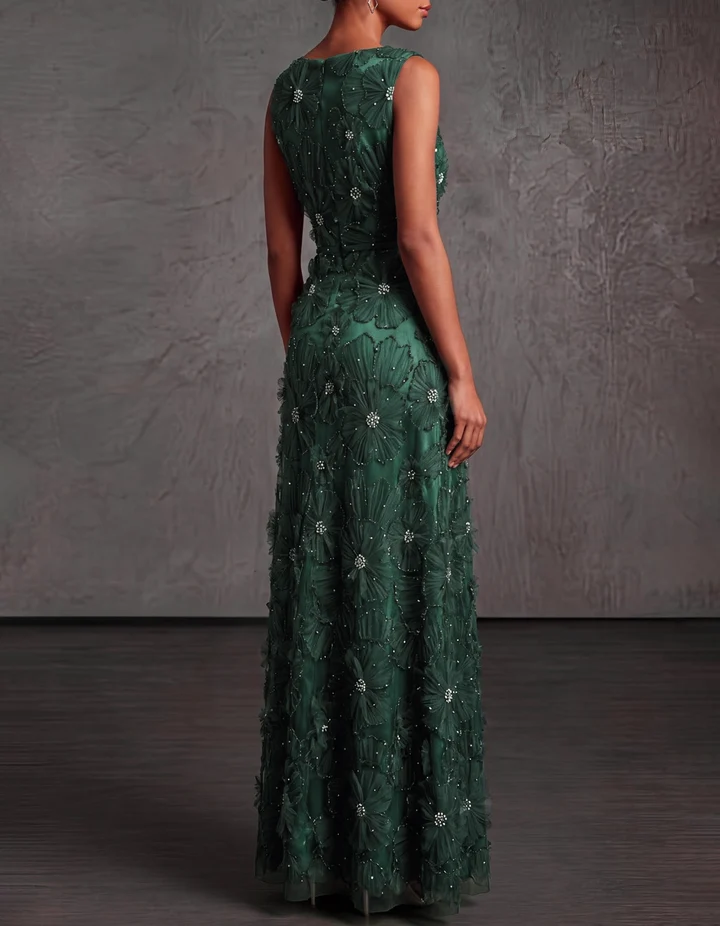 Sleeveless Applique Tulle Evening Gown