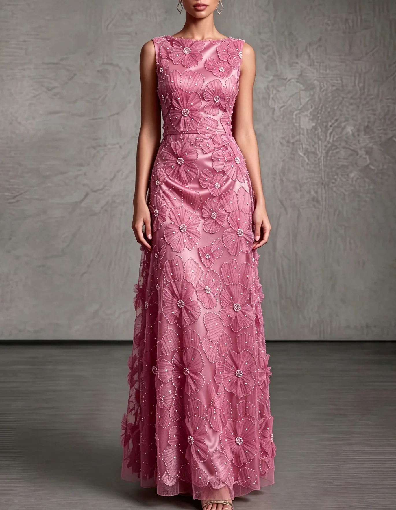 Sleeveless Applique Tulle Evening Gown