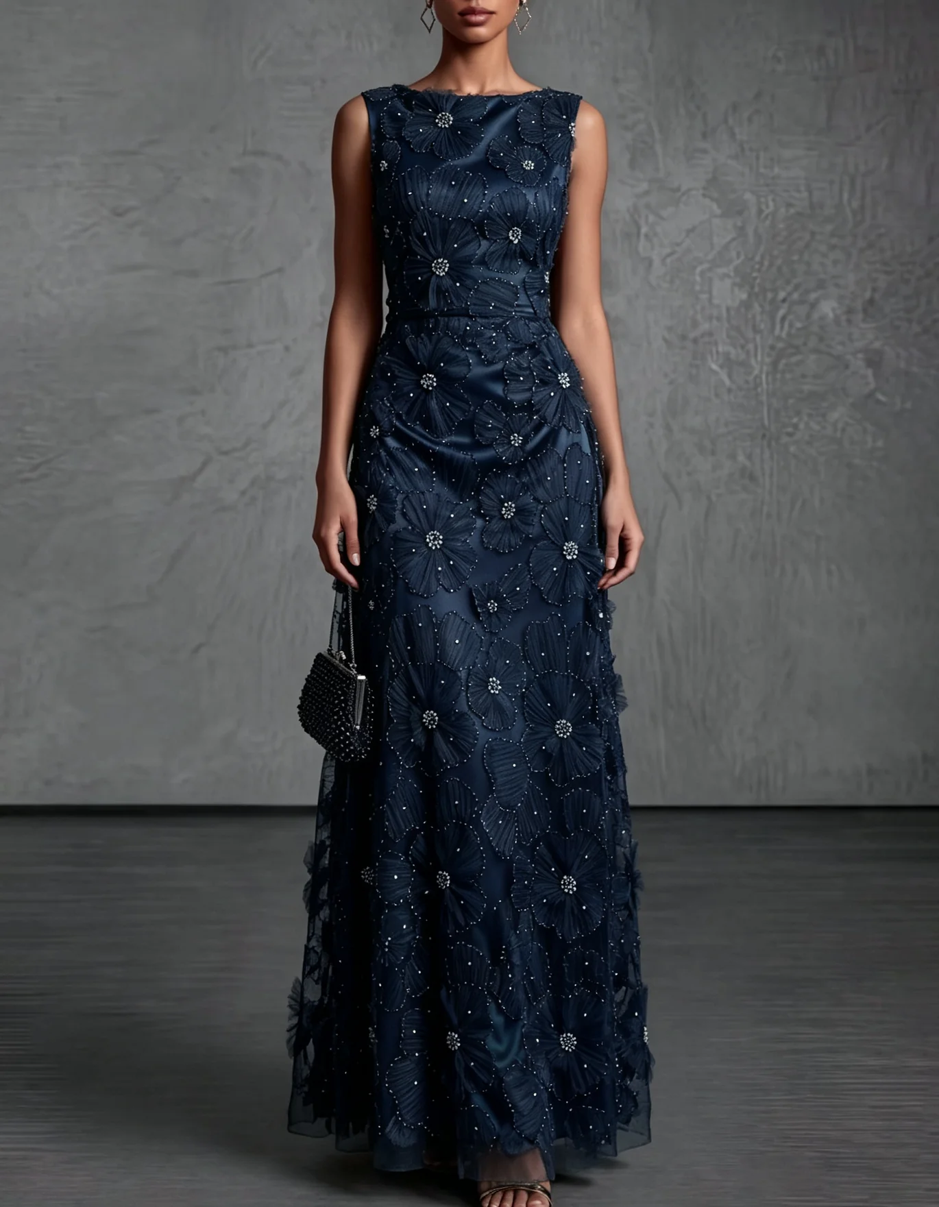 Sleeveless Applique Tulle Evening Gown