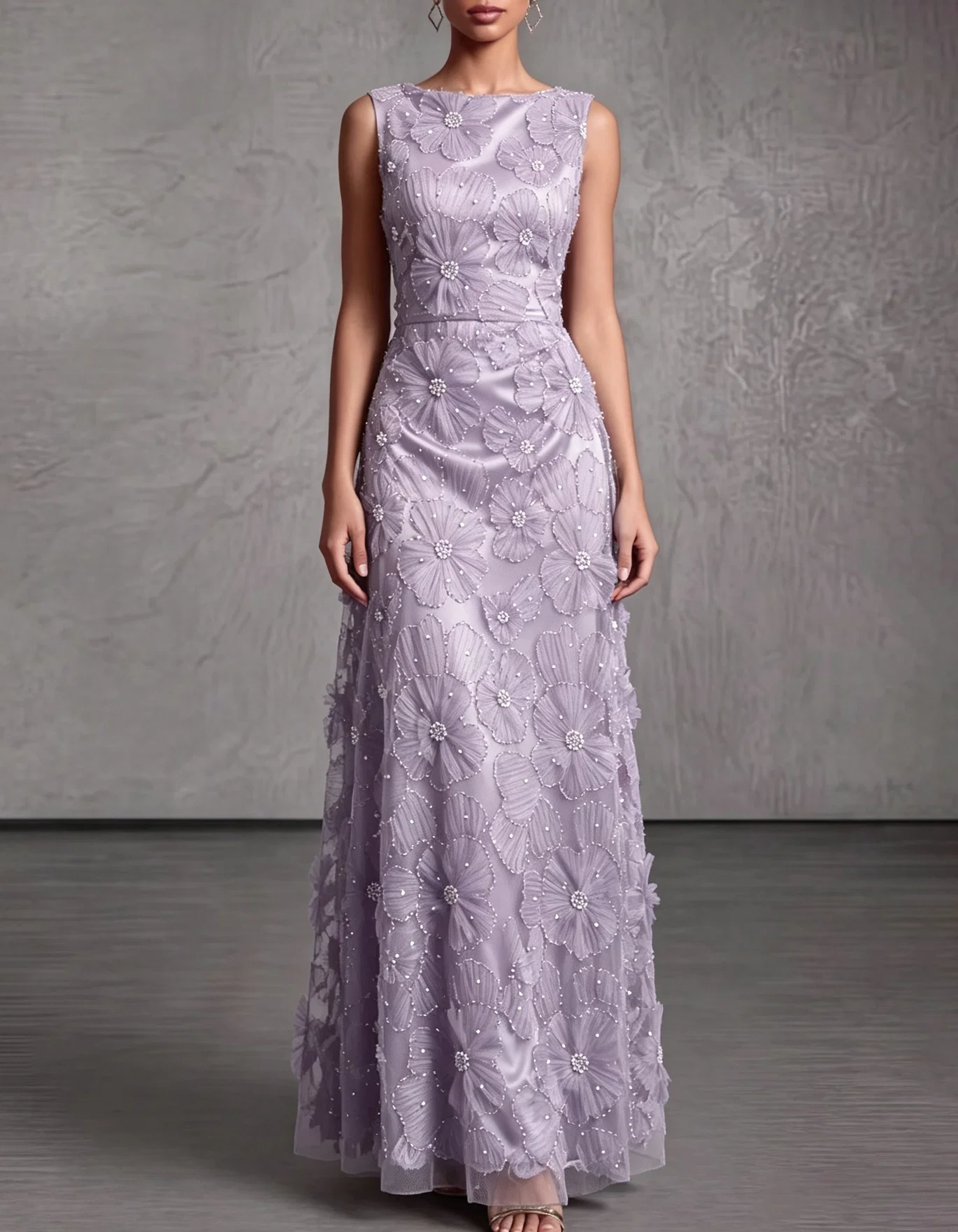 Sleeveless Applique Tulle Evening Gown