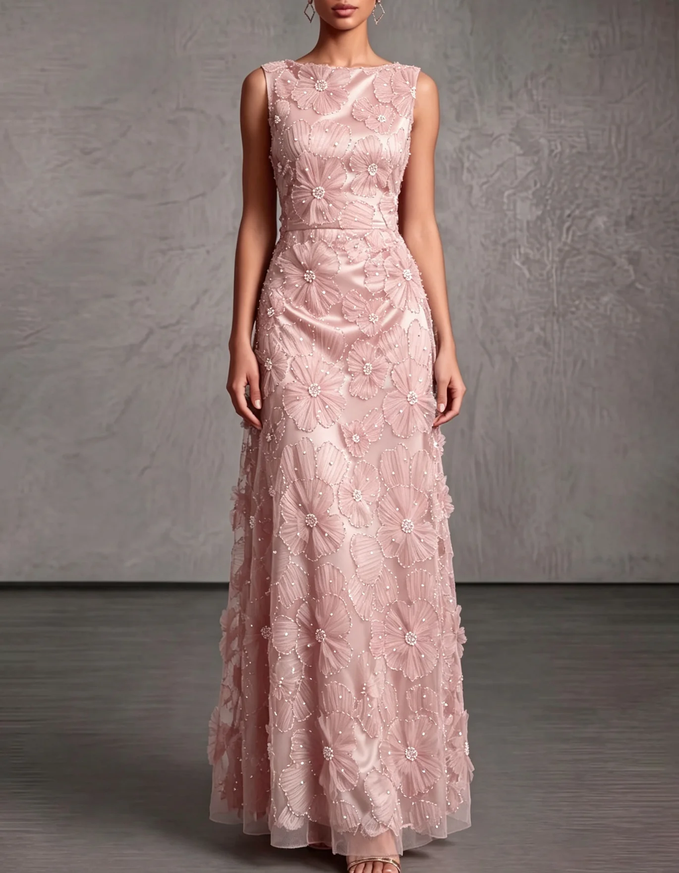 Sleeveless Applique Tulle Evening Gown