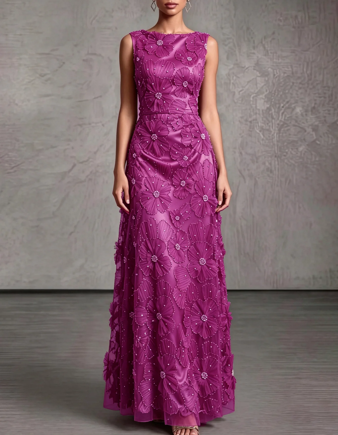 Sleeveless Applique Tulle Evening Gown
