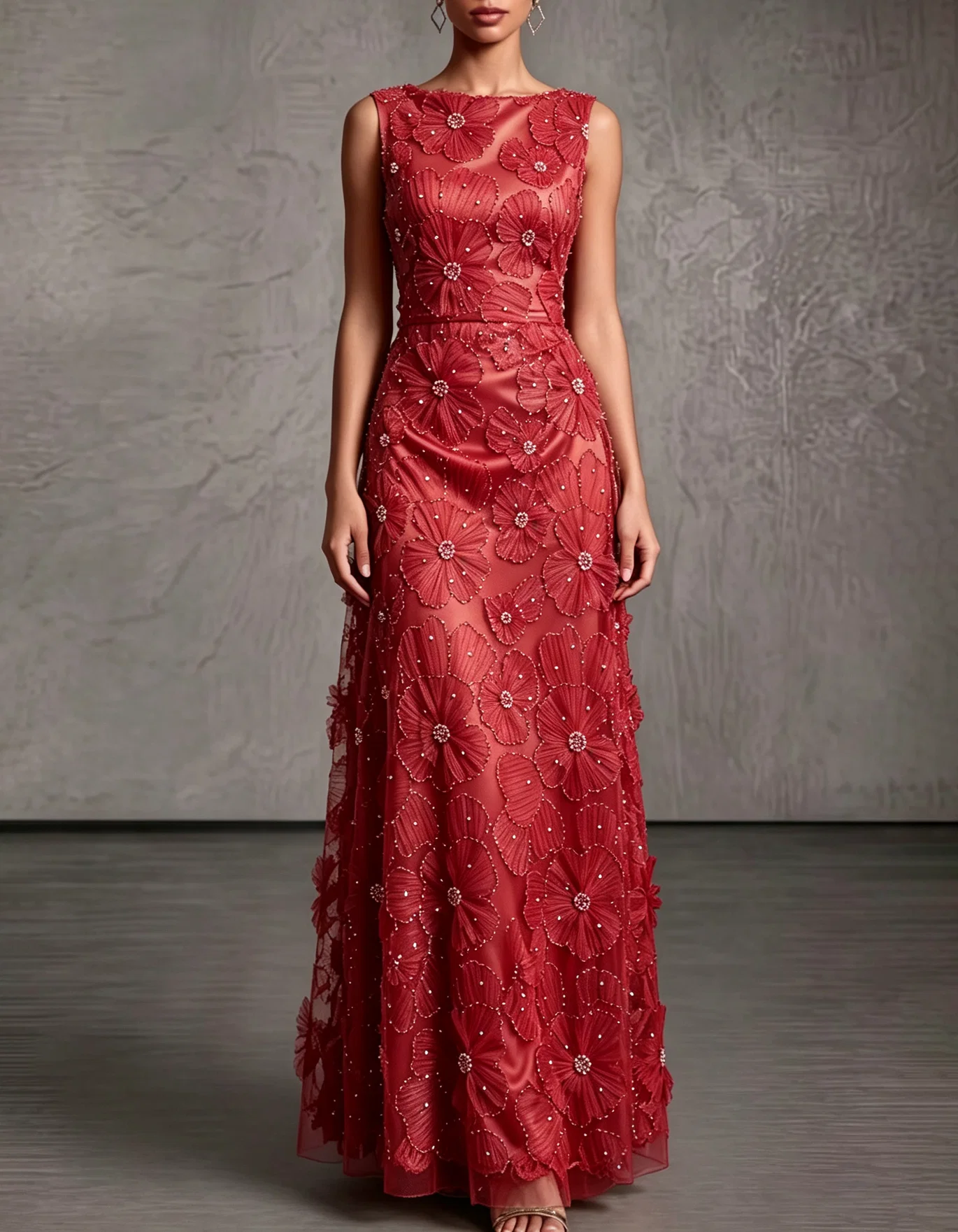 Sleeveless Applique Tulle Evening Gown