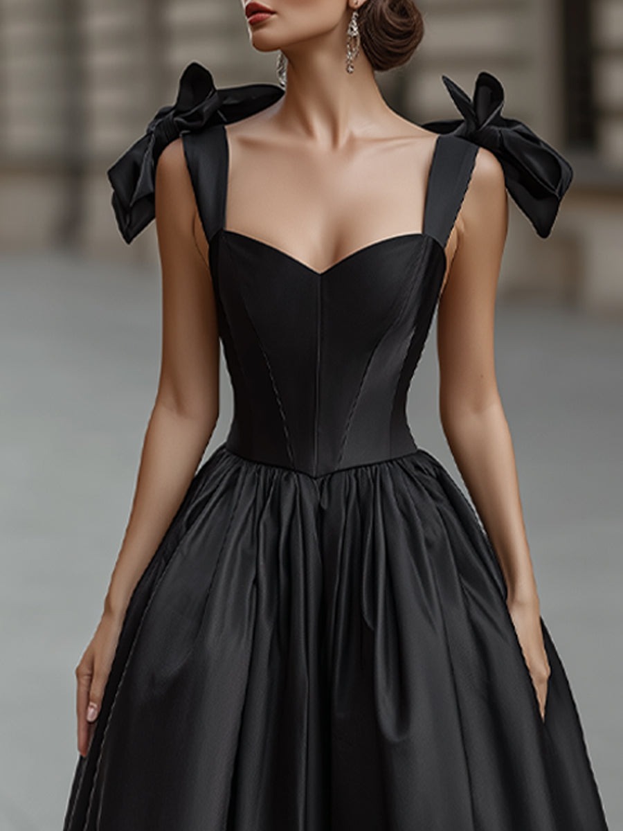 Black Elegant Bow-Shoulder Corset Ball Gown Dress