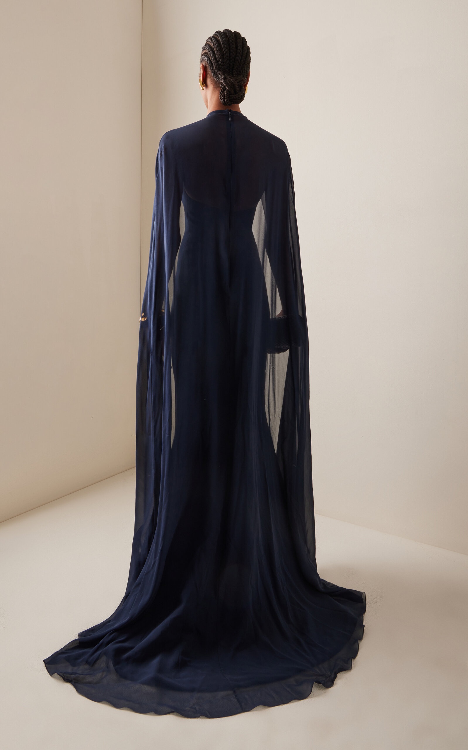 Cape-Detailed Cady Maxi Dress navy