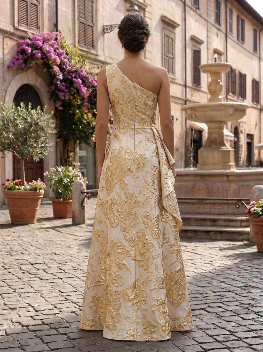 Floral Print A-Line/Princess One Shoulder Floor-Length Evening Dresses with Ruffles