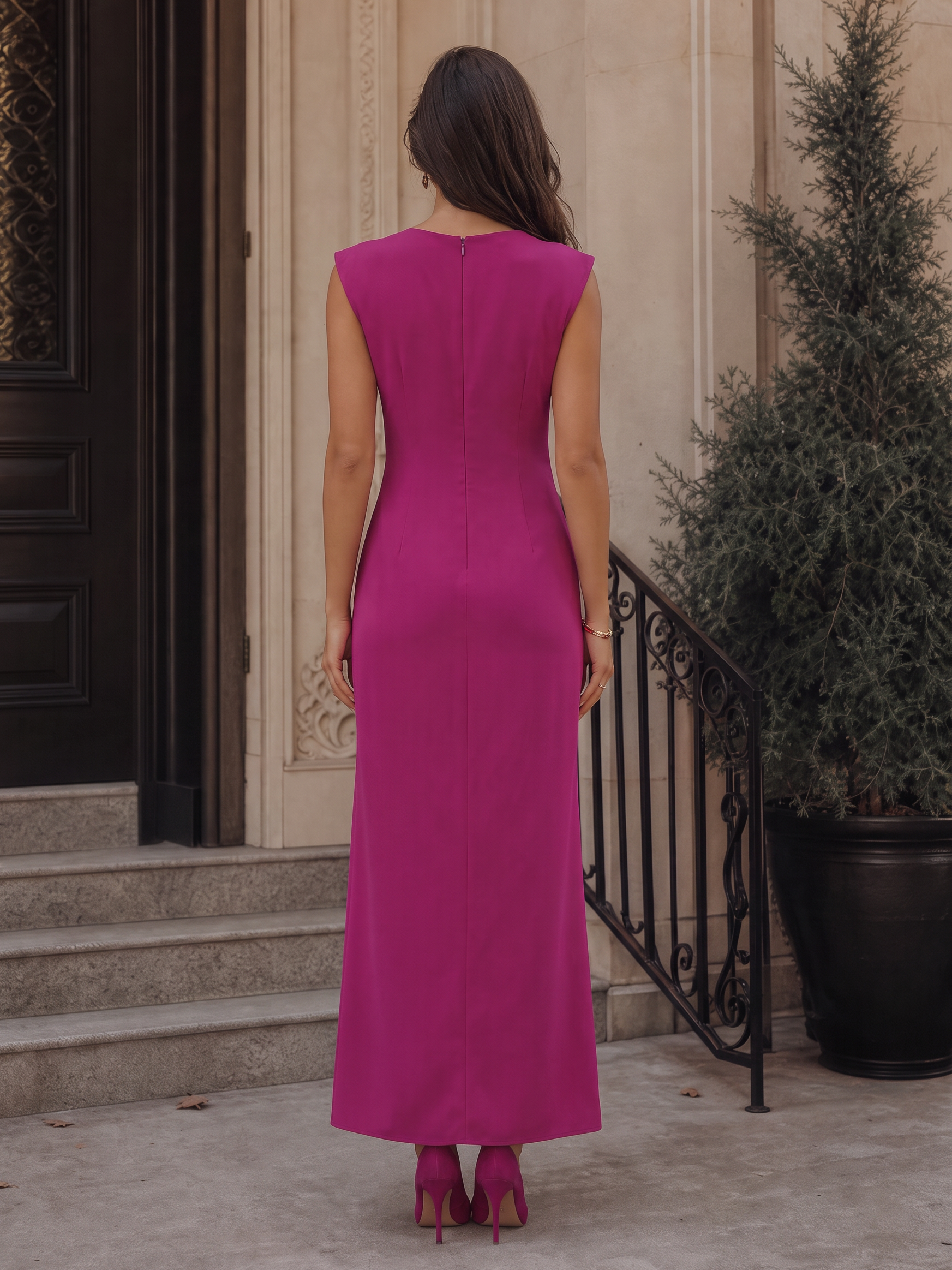 Ruffled V-Neck Sleeveless Maxi Dress