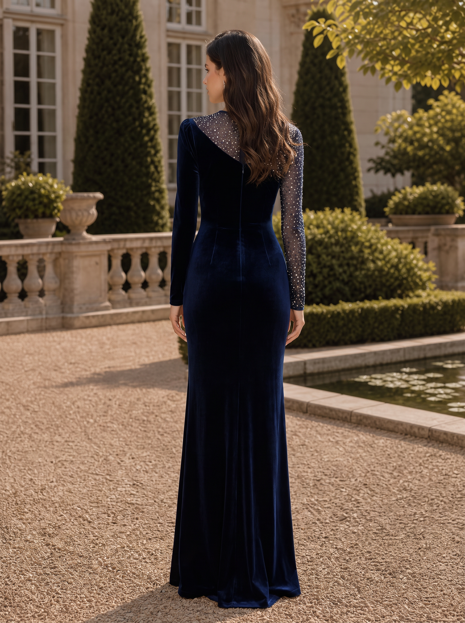 Crystal Embellished Velvet Evening Gown
