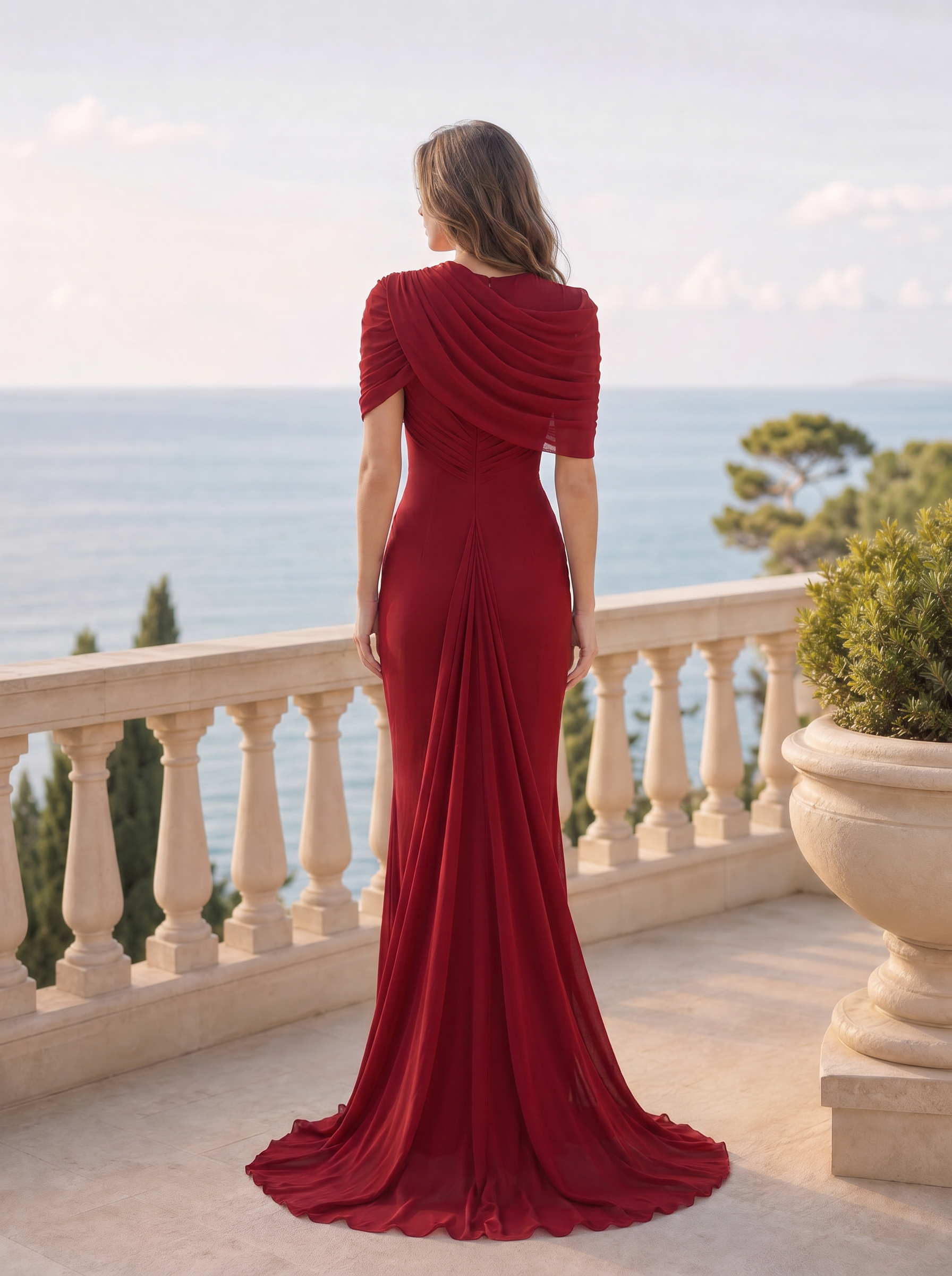 Draped Off-the-Shoulder Floor-Length Gown