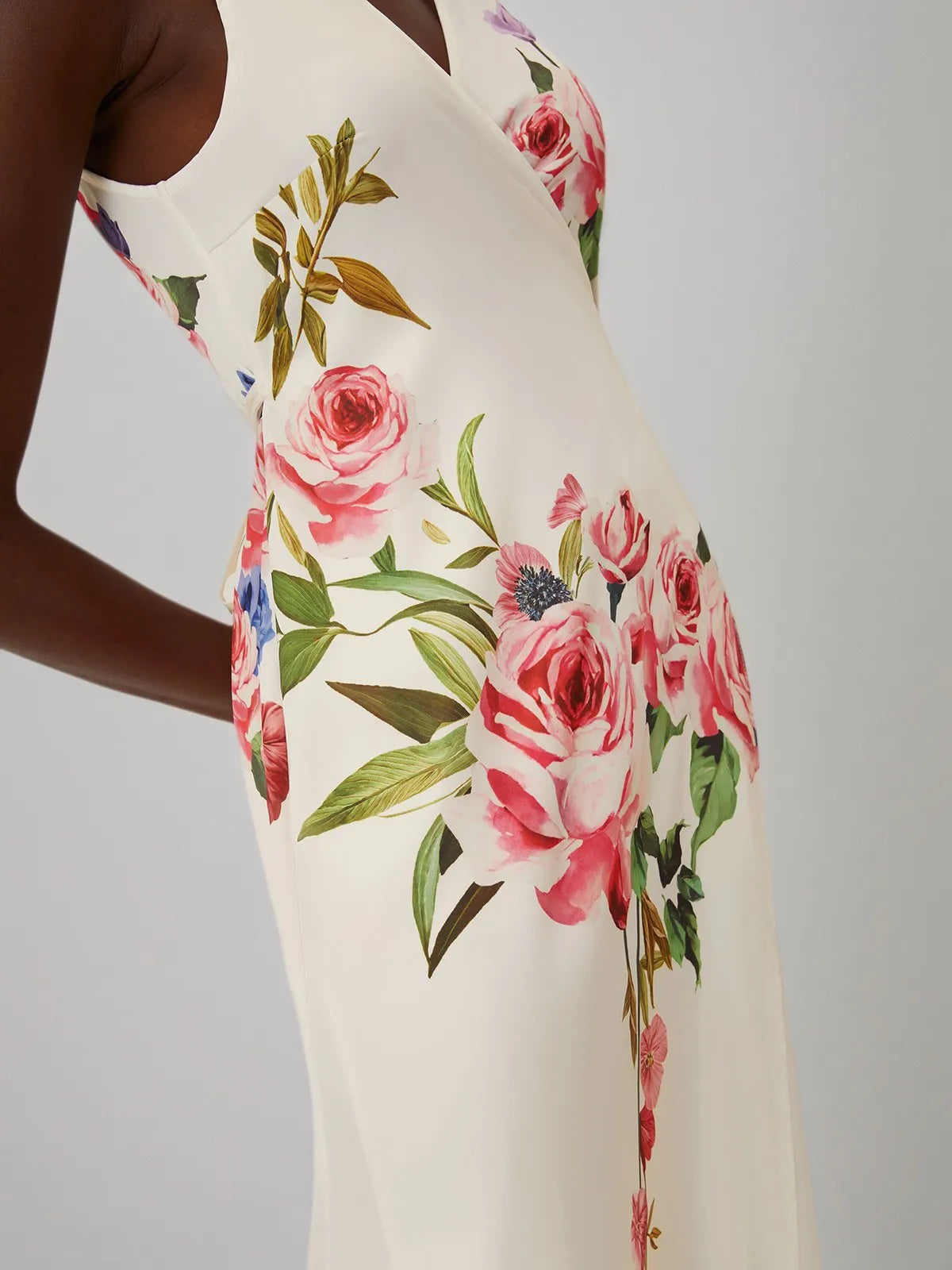 Pink Cross Floral Wrap Dress V Neck Sleeveless Mermaid Gown Dress