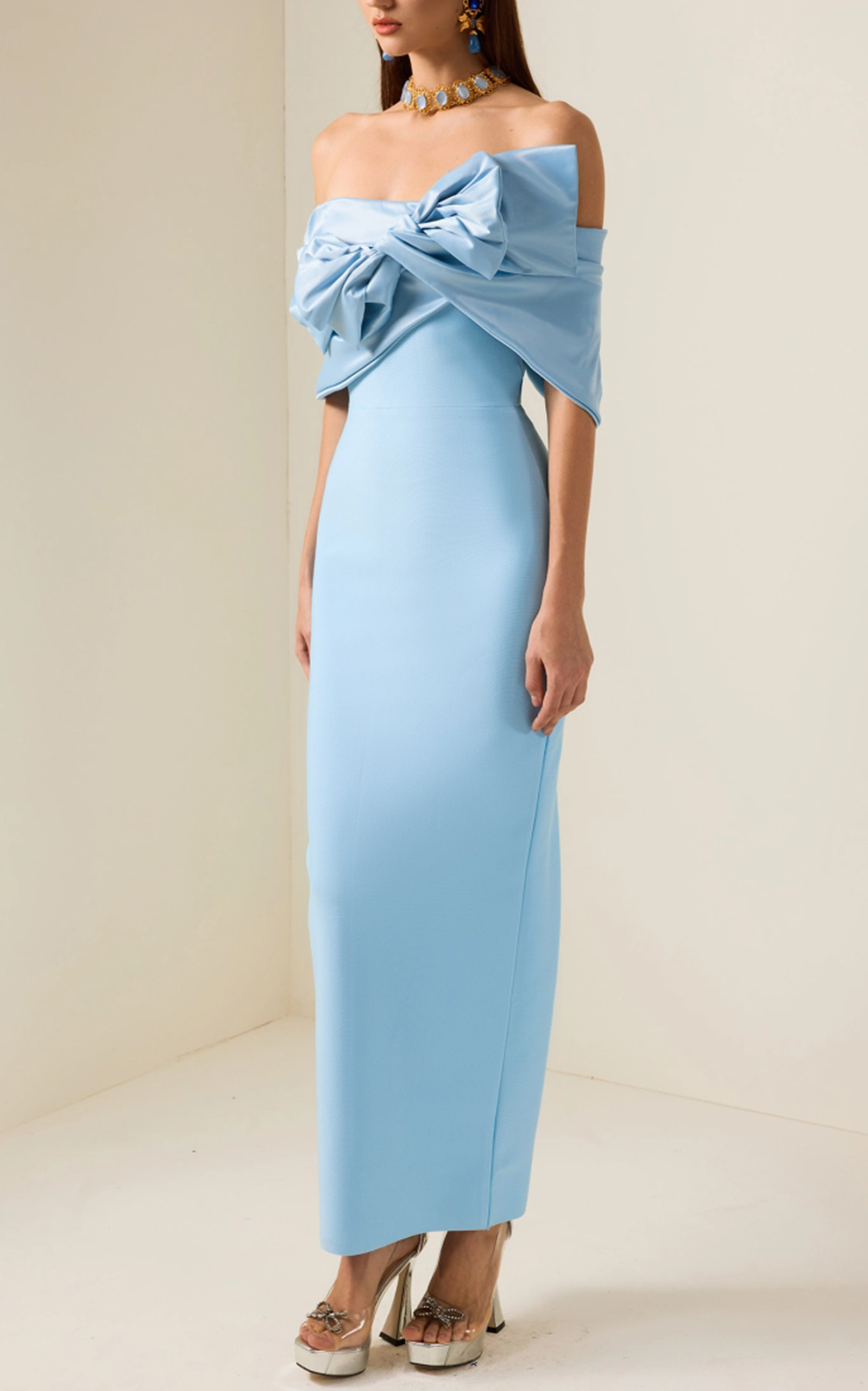 Bow Off-Shoulder Split Maxi Dress