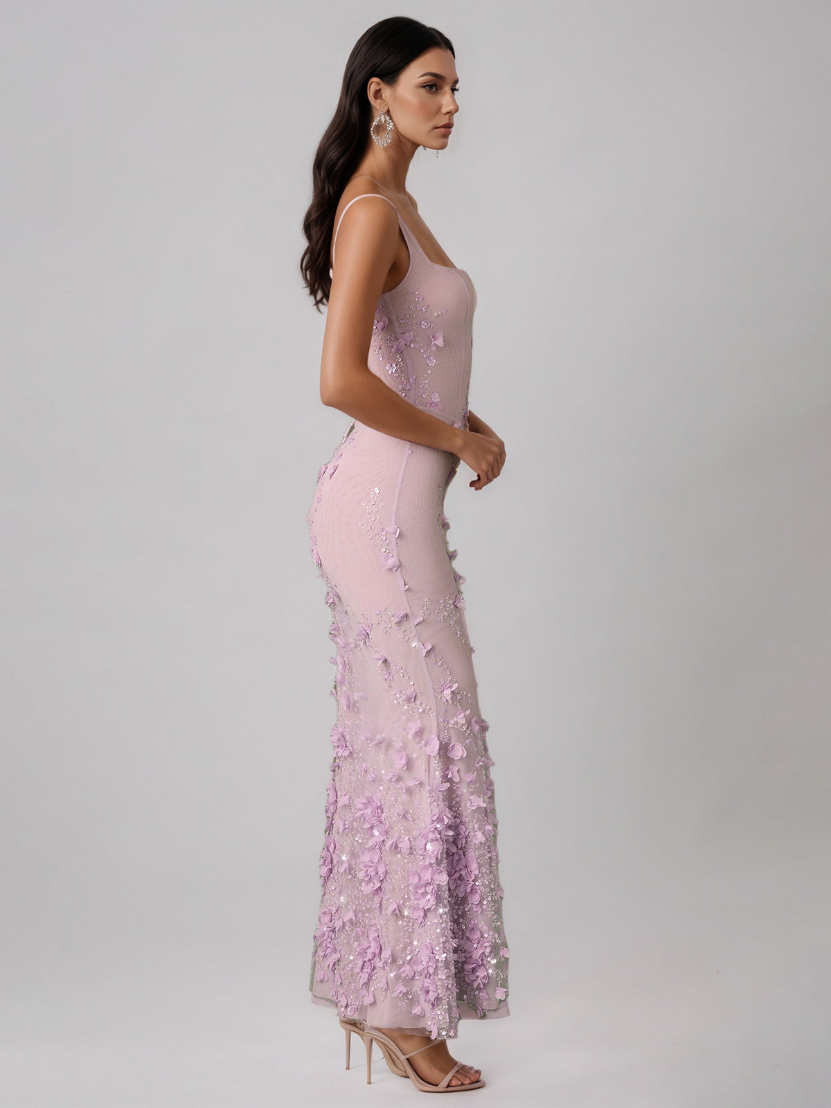 Lilac Square Neck Embellished Fishtail Corset Dress