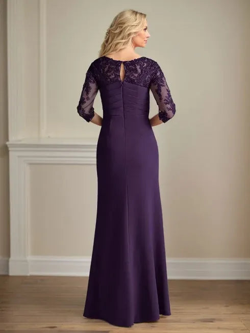 Plum Sheath Lace Stretch Crepe Mother of the Bride Dress