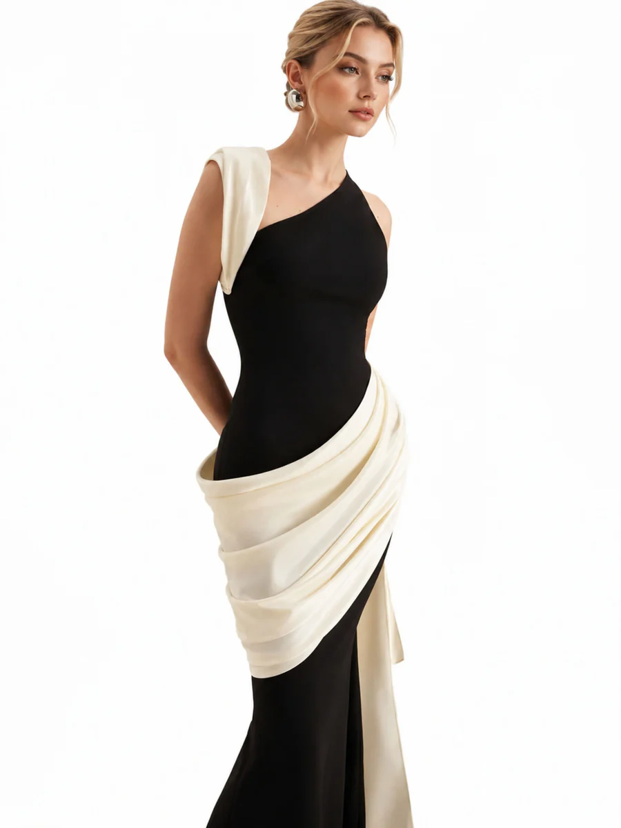 Color Block Asymmetrical Maxi Dress