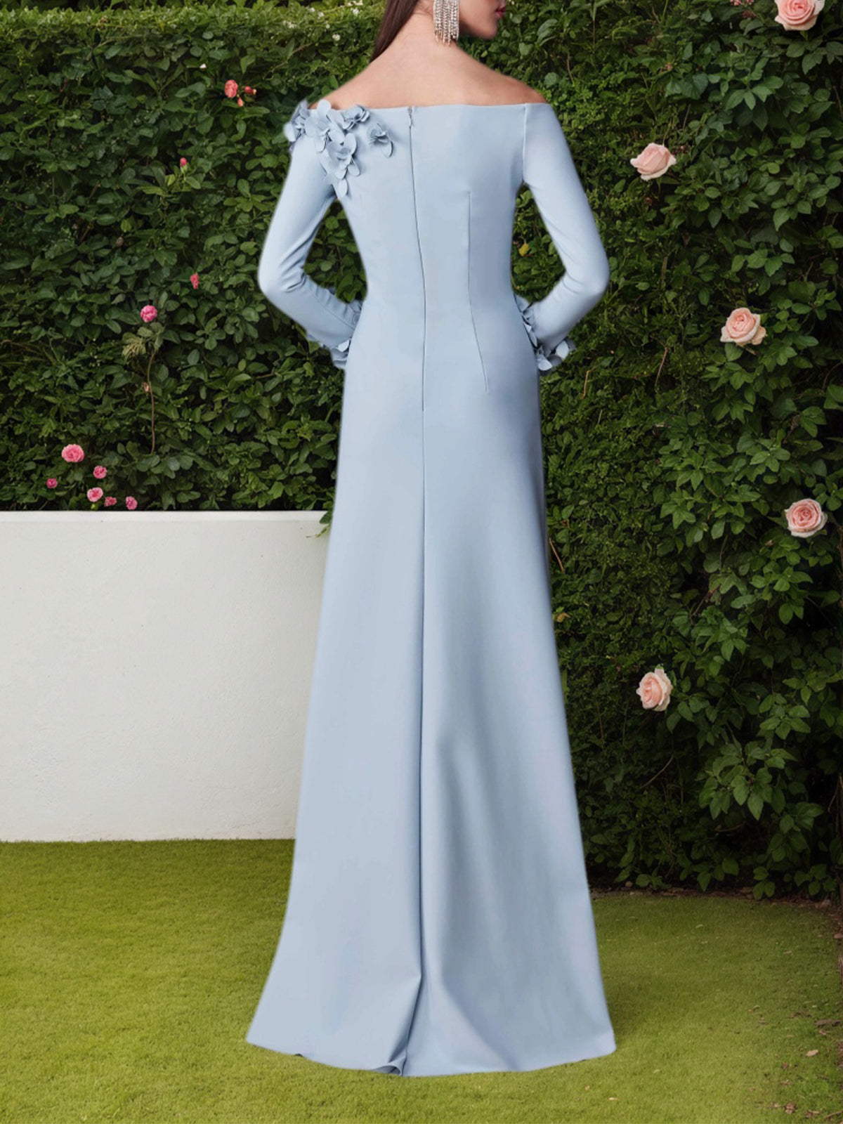 3D Flower Off-Shoulder Solid Maxi Dress