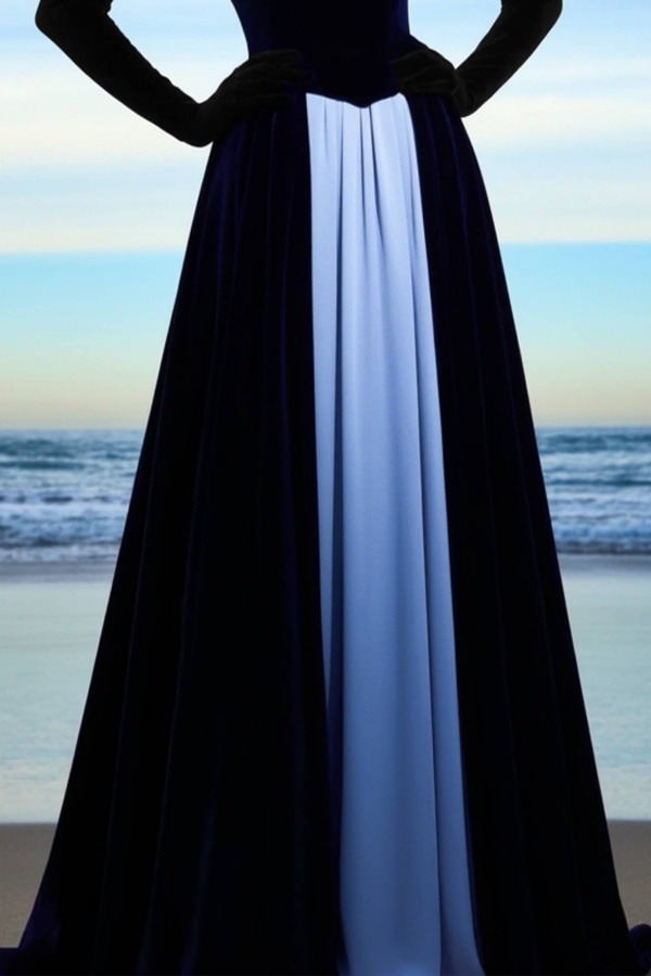 Formal ​Evening Dress Blue Strapless Colorblock Maxi Dress
