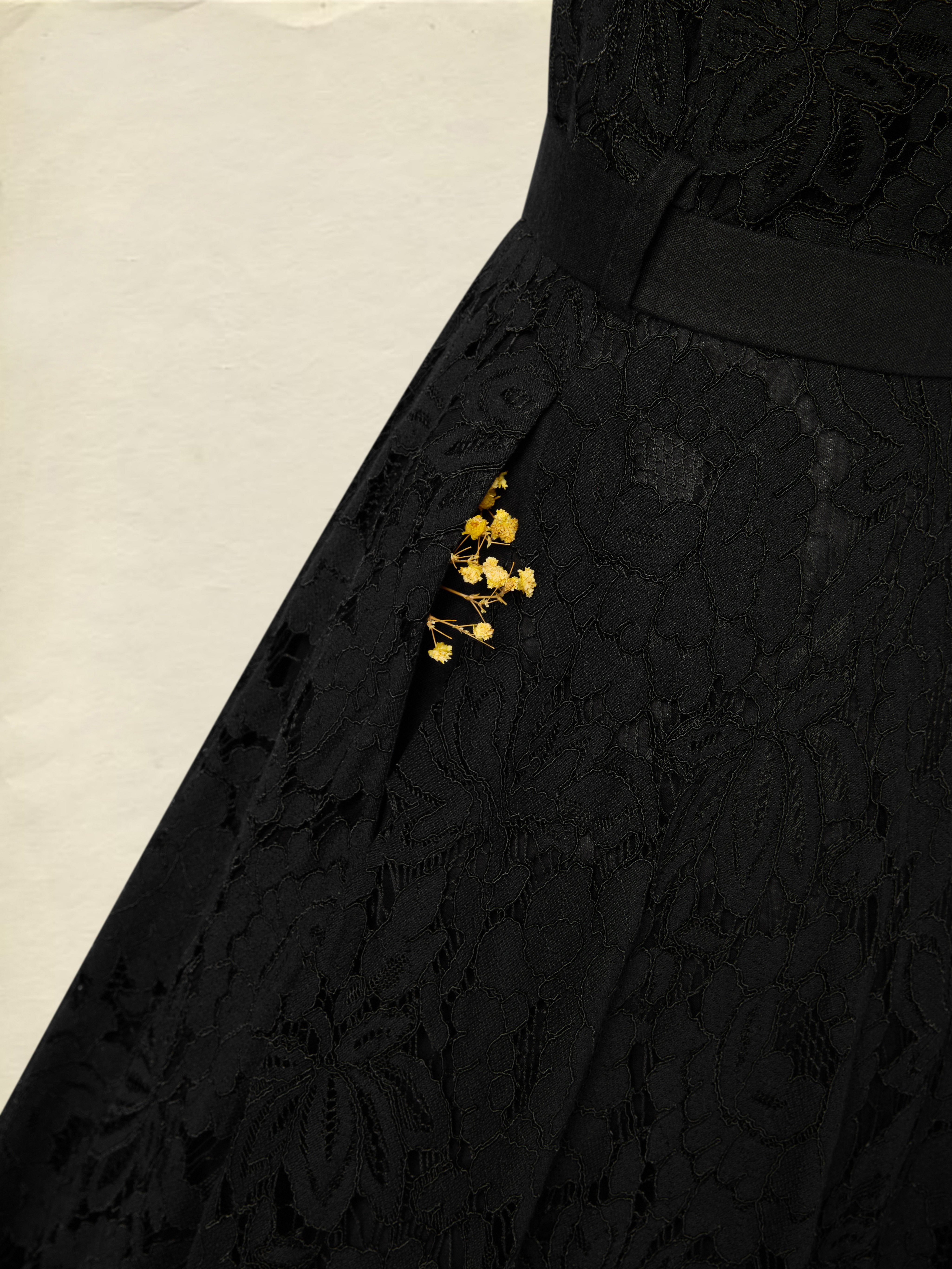 Lace Trim Linen Midi Dress with Buttons Black