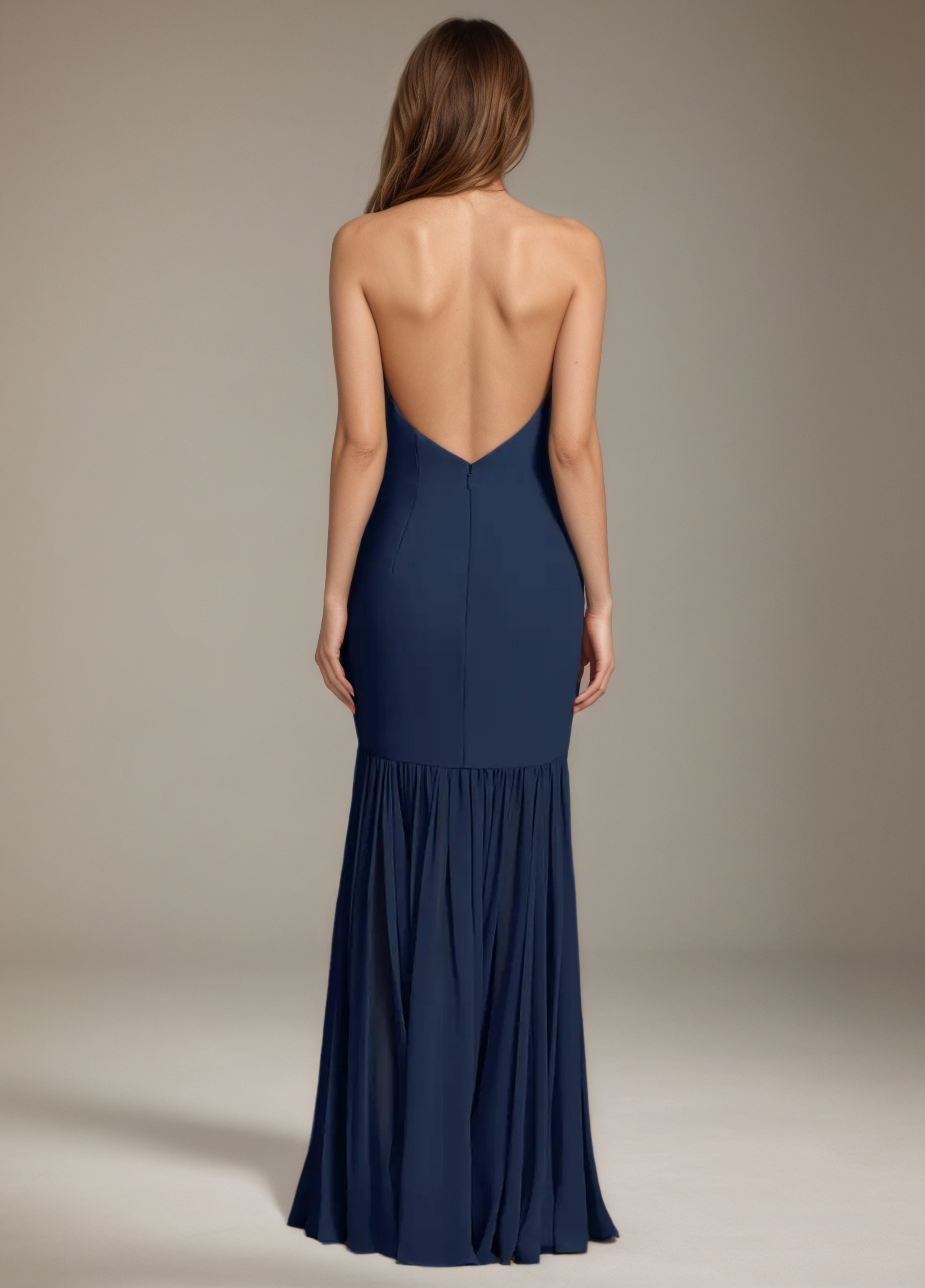 Navy Blue Halter Mermaid Evening Dress