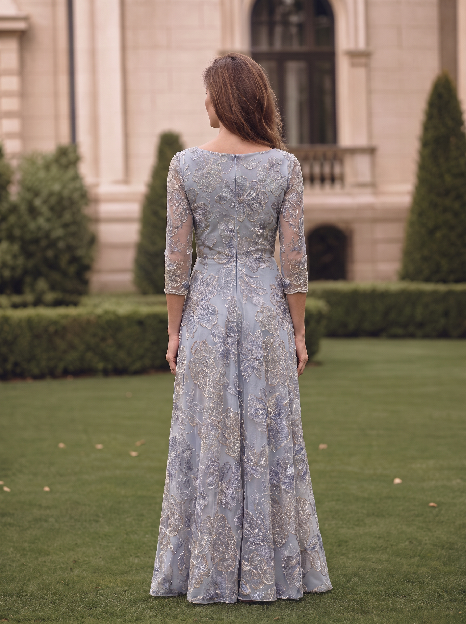 Floral Embroidered A-Line Gown