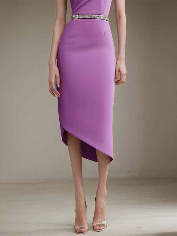 Semi-Formal Party Dress Round Neck Purple Sleeveless Asymmetrical Dresses