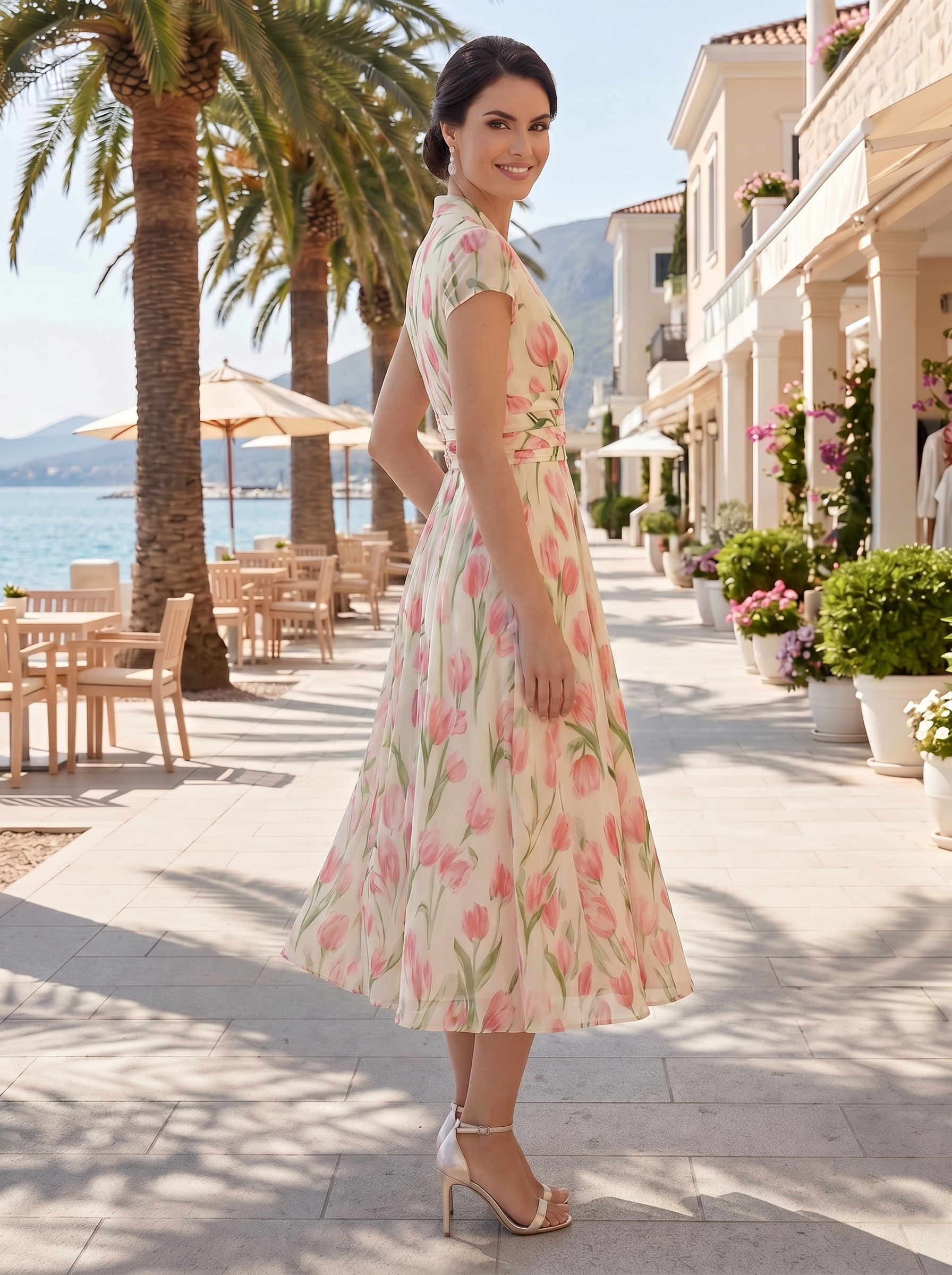 Tulip Bloom Deep V Waist Detail Maxi Dress