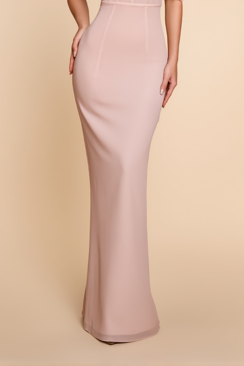 Evening Formal Gown Light Pink Tulle Corset Bodycon Maxi Dress