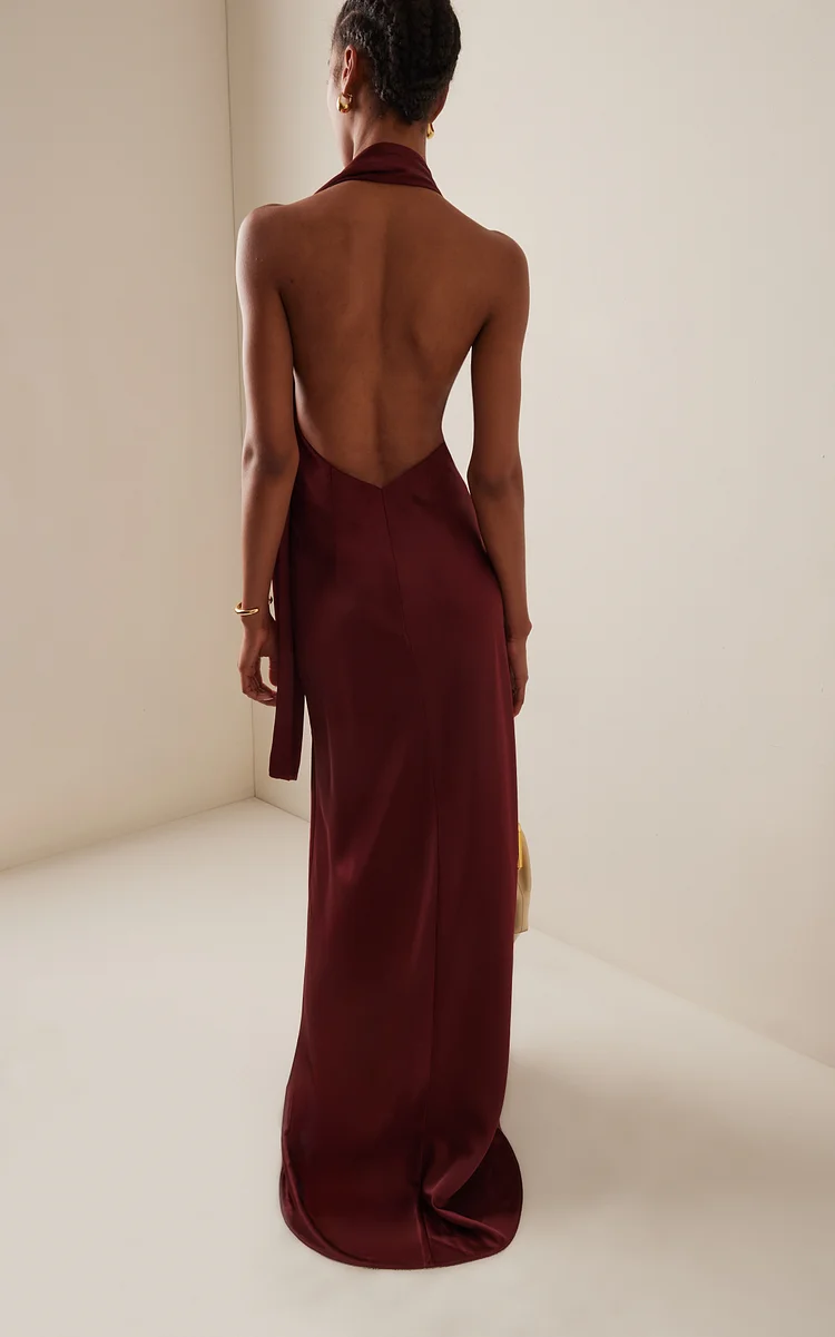 Adriana Draped Satin Halter Gown