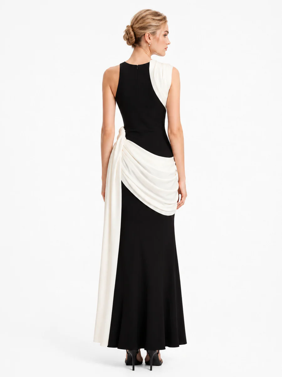 Color Block Asymmetrical Maxi Dress