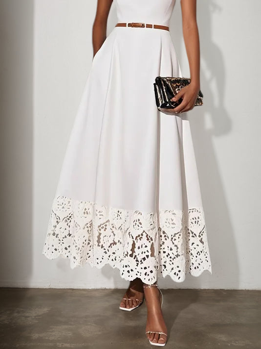 White Lace Classic Square Neck Sleeveless A-Line Maxi Dress