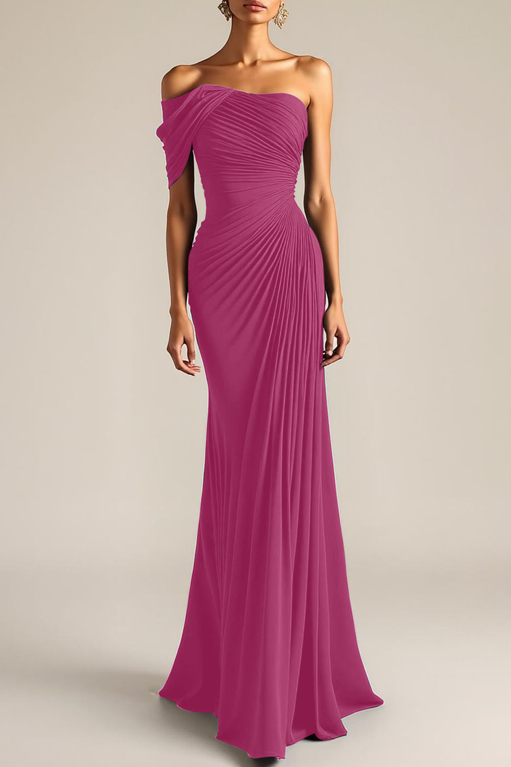 Evening Formal Dress Peacock Blue Sheath One Shoulder Maxi Dress