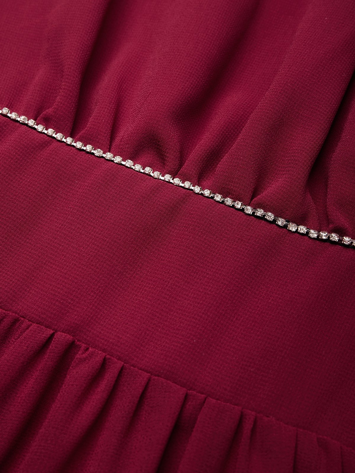 Wine Red Rhinestone Classic V Neck Sleeveless A-Line Maxi Dress