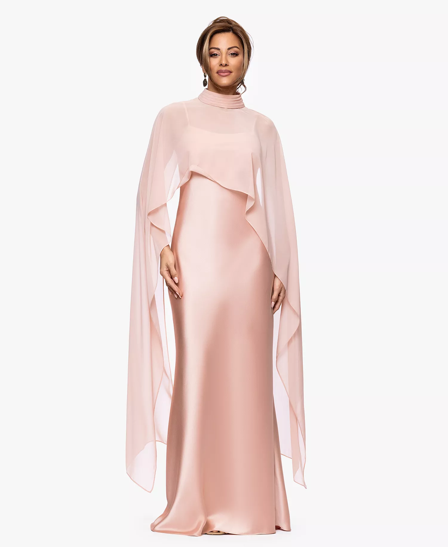 Layered Overlay Satin Long Evening Gown