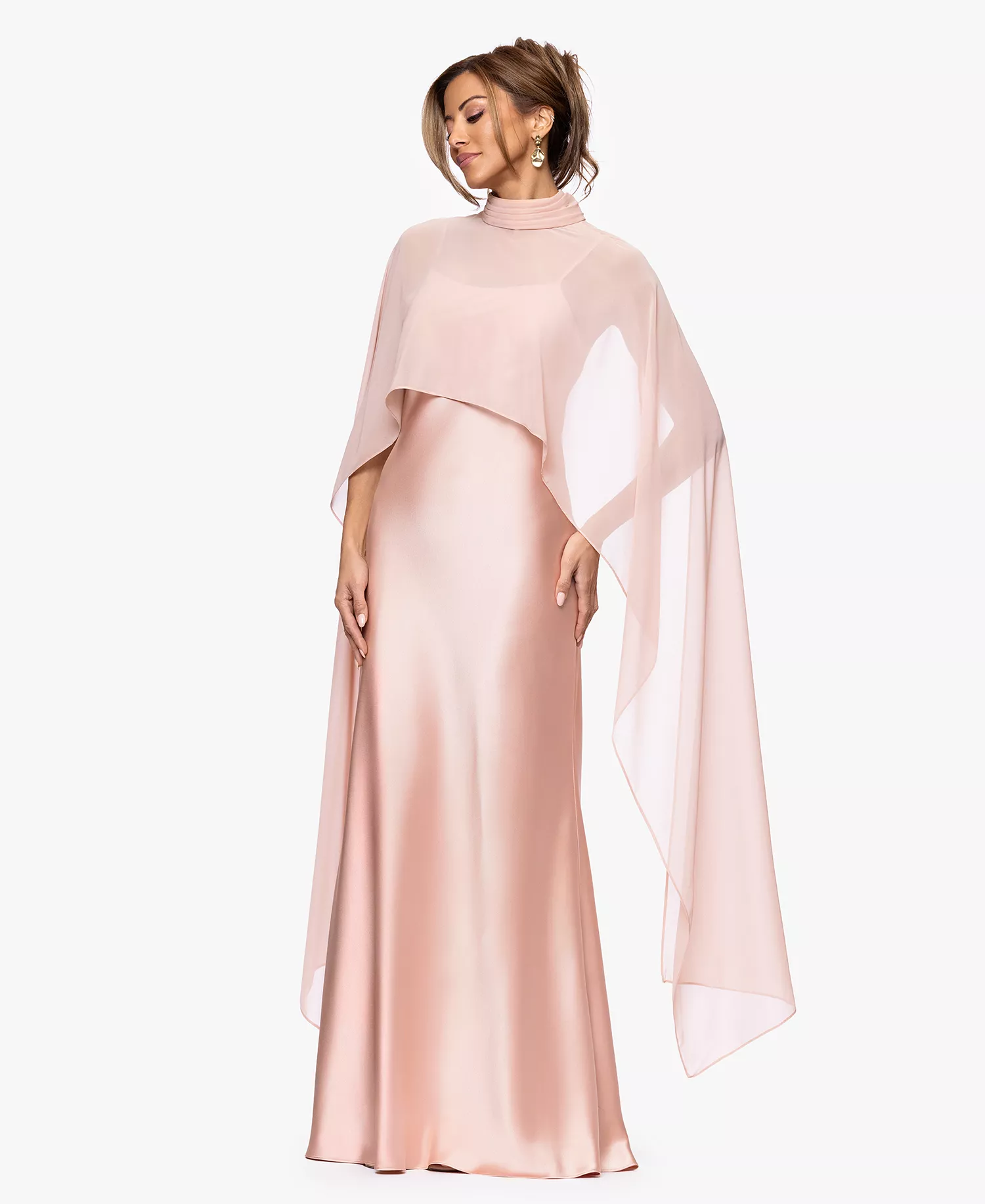 Layered Overlay Satin Long Evening Gown